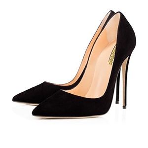 Modemoven Women's Black Suede Pointy Toe High Heels